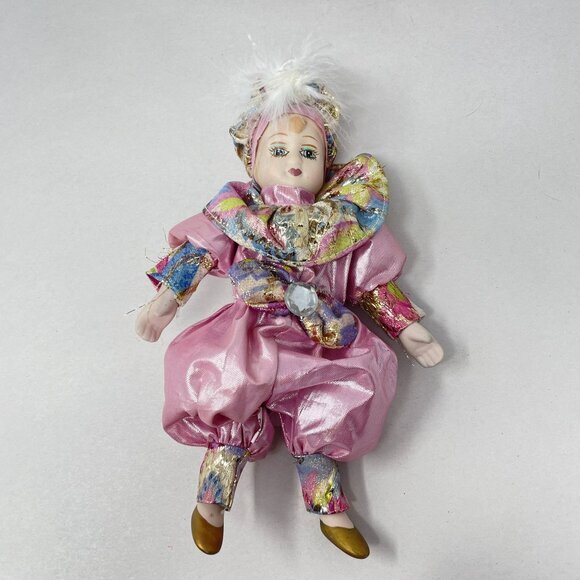 Vintage Venetian Porcelain Harlequin Dolls Painted Face Metallic 9" Collectible - Picture 2 of 12